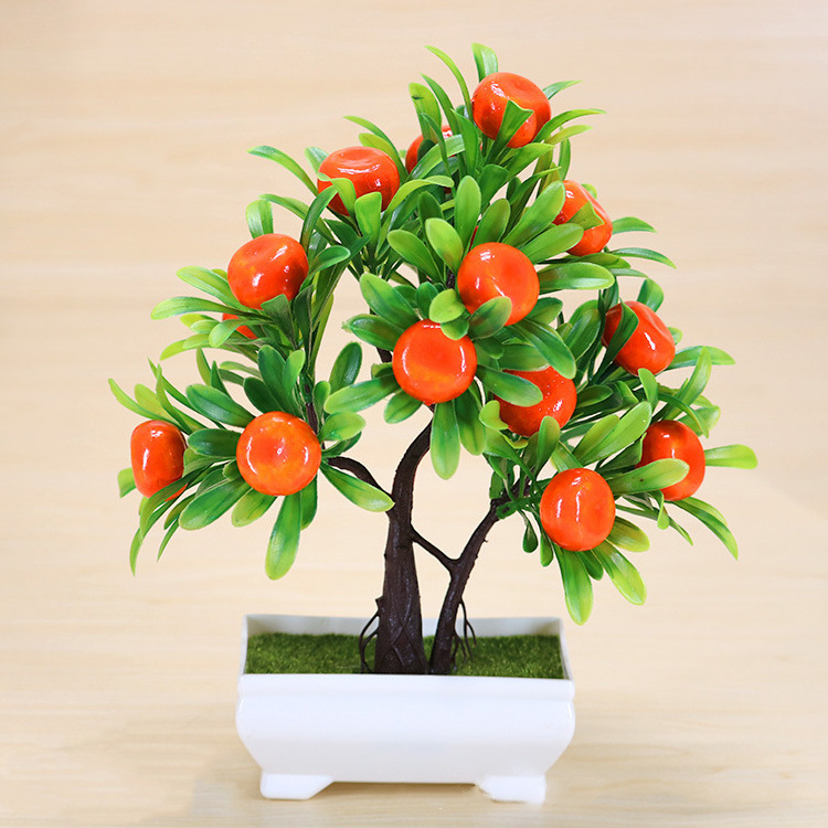 Factory wholesale PENZ018 green bonsai artificial plants potted lemon plastic fruit tree