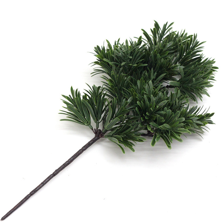 YSZ07 green artificial ficus leaves stem dry christmas plant podocarpus plastic pine branches for artificial tree