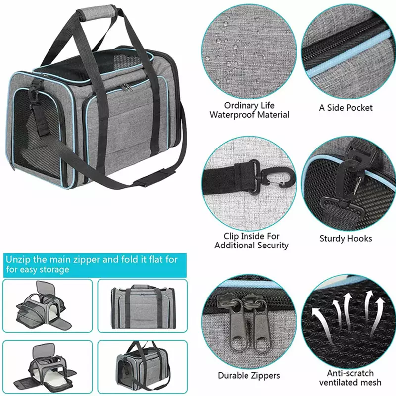 Lorewin Four Side Expandable Dog Cat Carrier Bag Airline Approved Collapsible Breathable Travel Pet Carrier for Dogs