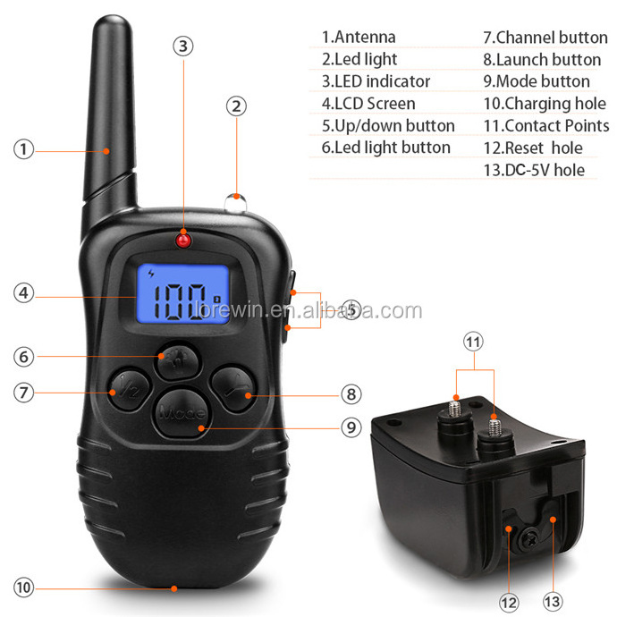 Petrainer PET988D Remote LCD 100LV 300M l Electric Shock Vibration Remote Anti Bark Pet Dog Training Collar