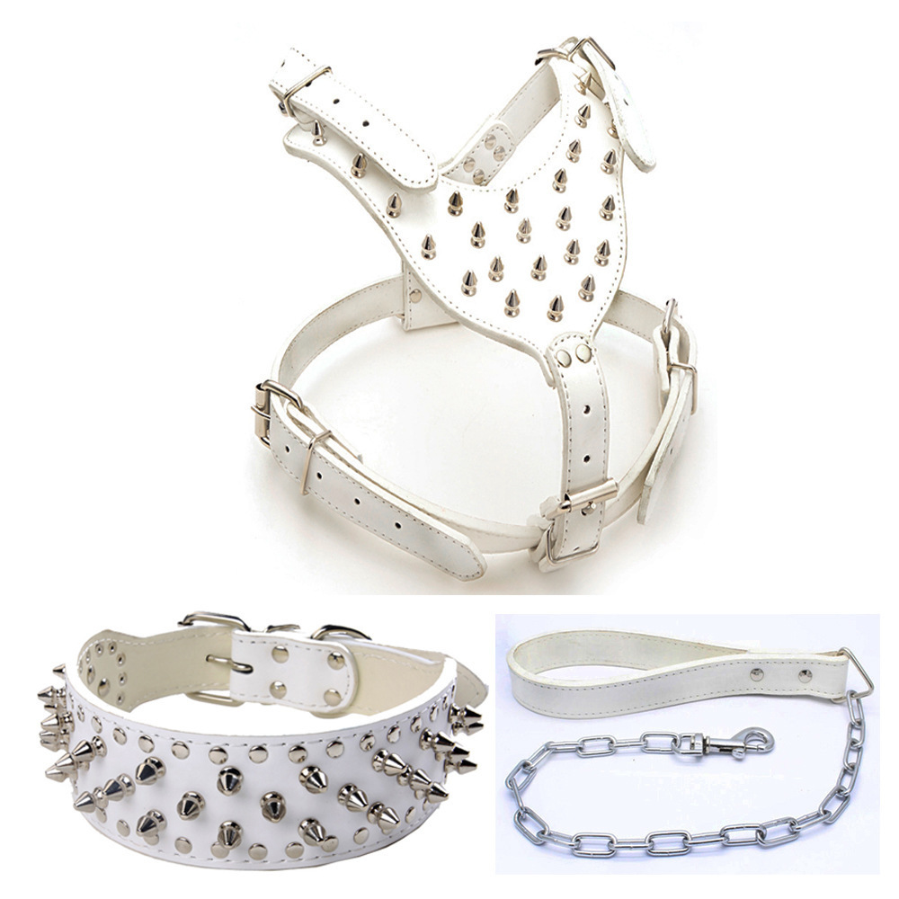 PU Punk fashion rivets spiked dog collar metal dog chain leash rivets dog harness leash collar