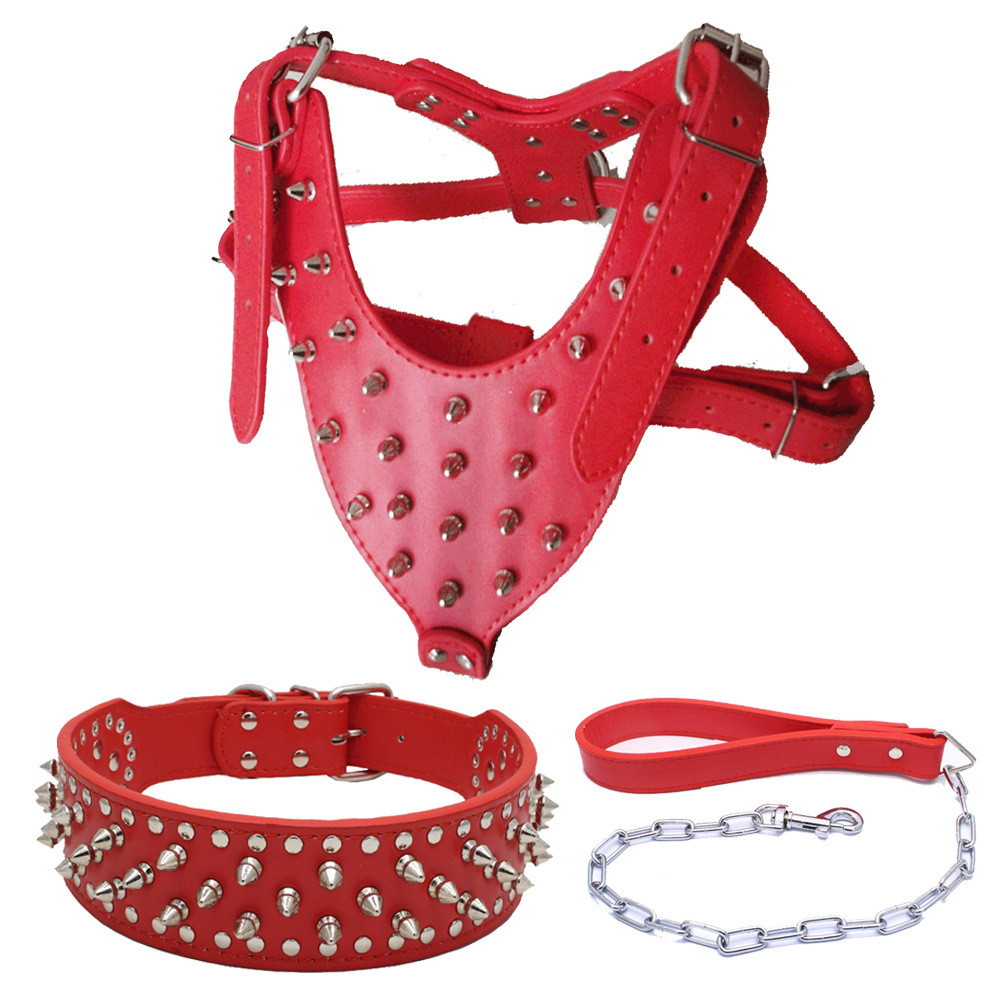 PU Punk fashion rivets spiked dog collar metal dog chain leash rivets dog harness leash collar