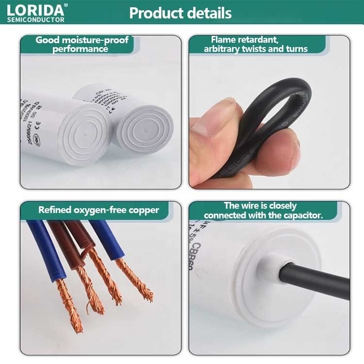 Lorida CBB60 40UF 450V Kondensator 450Vac 50/60 Hz 25/70/21 En60252 Washing Machine 5Uf Motor Start CBB60 Capacitor 40UF 450V