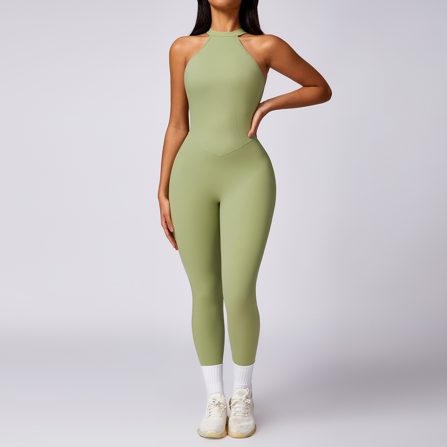 Women One Piece Jumpsuits Sleeveless Scoop Neck Bodycon Romper Workout Yoga Jumpsuits