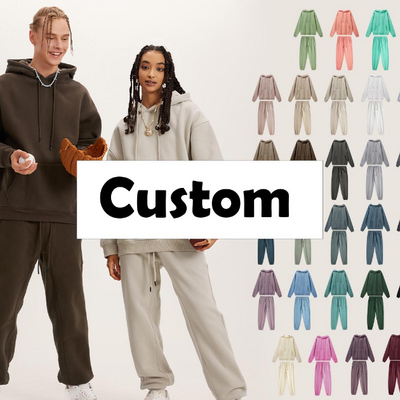 Custom logo 100% Cotton Sweat Suits Two Piece jogging Oversized french terry oversized puff print women hoodies set tracksuit