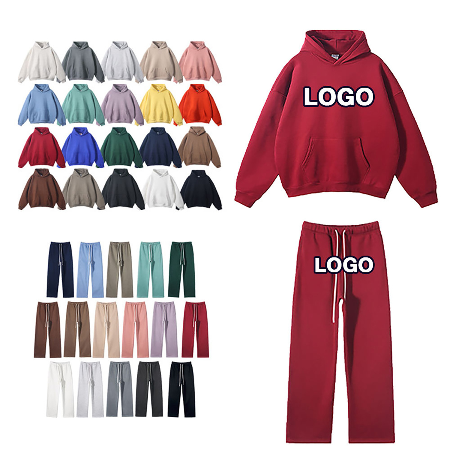 Custom logo tracksuit sportswear jogging suits sweatsuits womens heavyweight no strings sweatpants hoodie and pants set for men