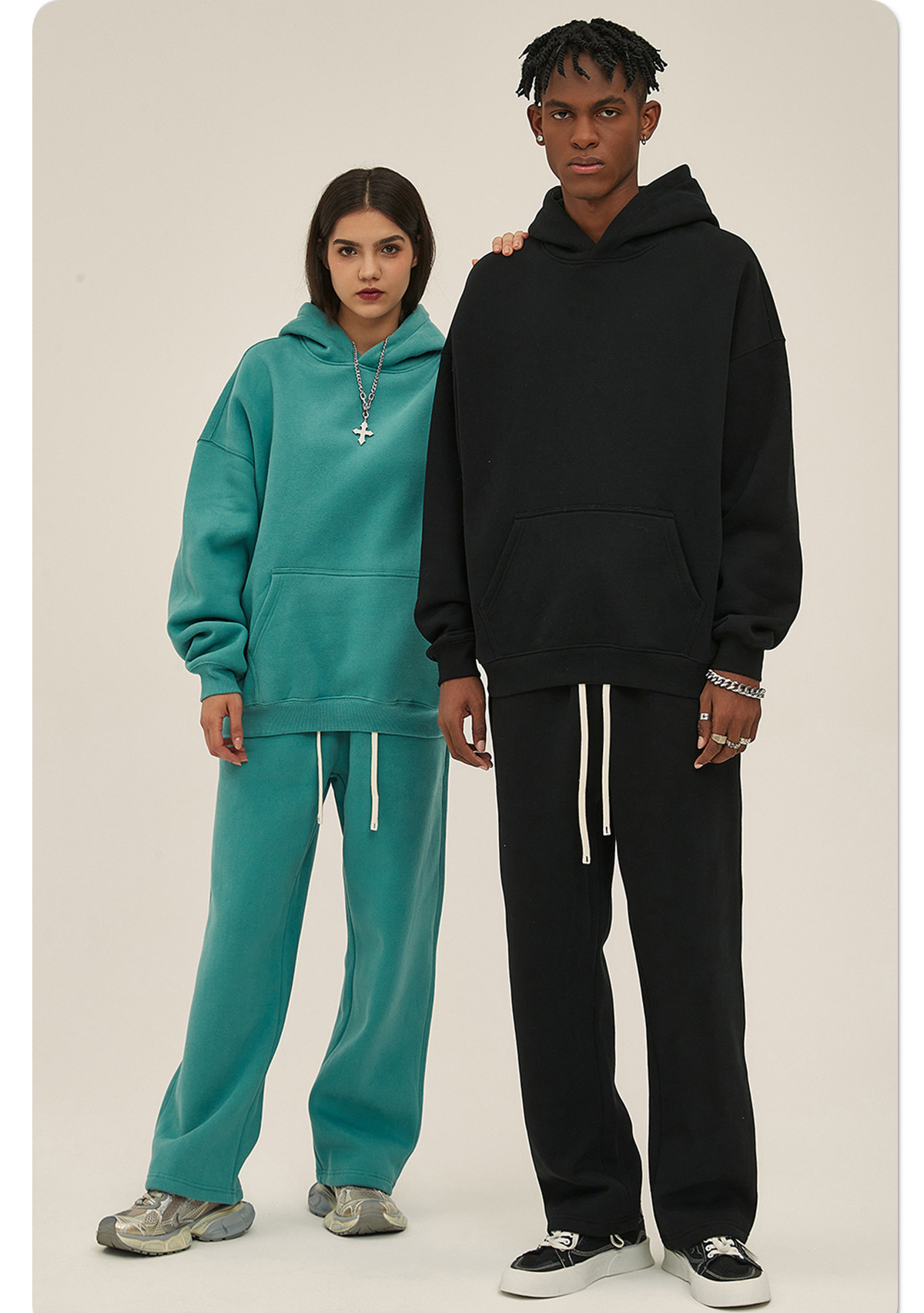 Unisex straight wide leg sweatsuit manufacture oversized tracksuit sweat pants and hoodie set jogger with open bottom pants