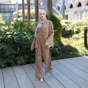 2019  modest   dubai fashion    islamic clothing    brown pleated jumpsuit