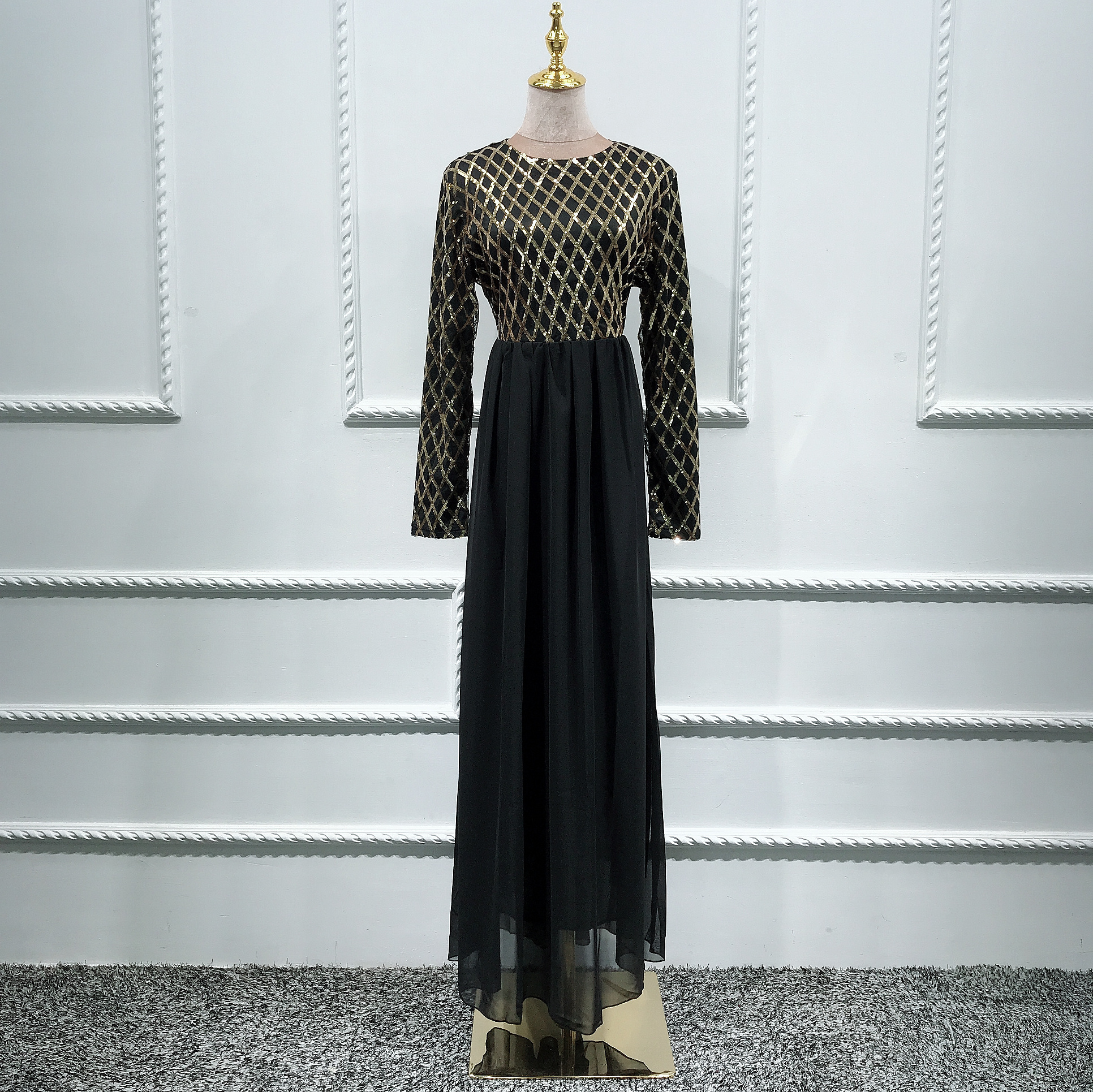 2019 wholesale new arrival high quality shining sequin and chiffon dress muslim abaya