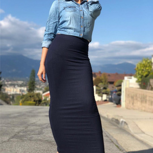 2019 wholesale fashion knit material slim skirts for muslim women turkish latest Islamic office lady half long skirts