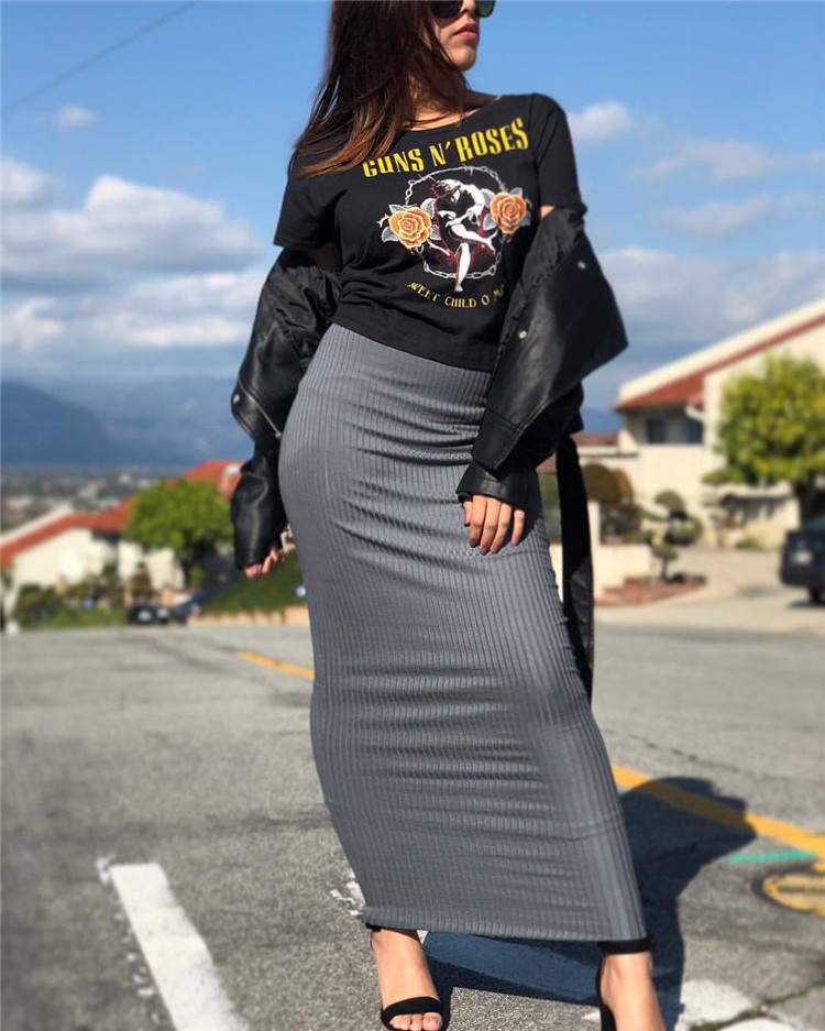 2019 wholesale fashion knit material slim skirts for muslim women turkish latest Islamic office lady half long skirts