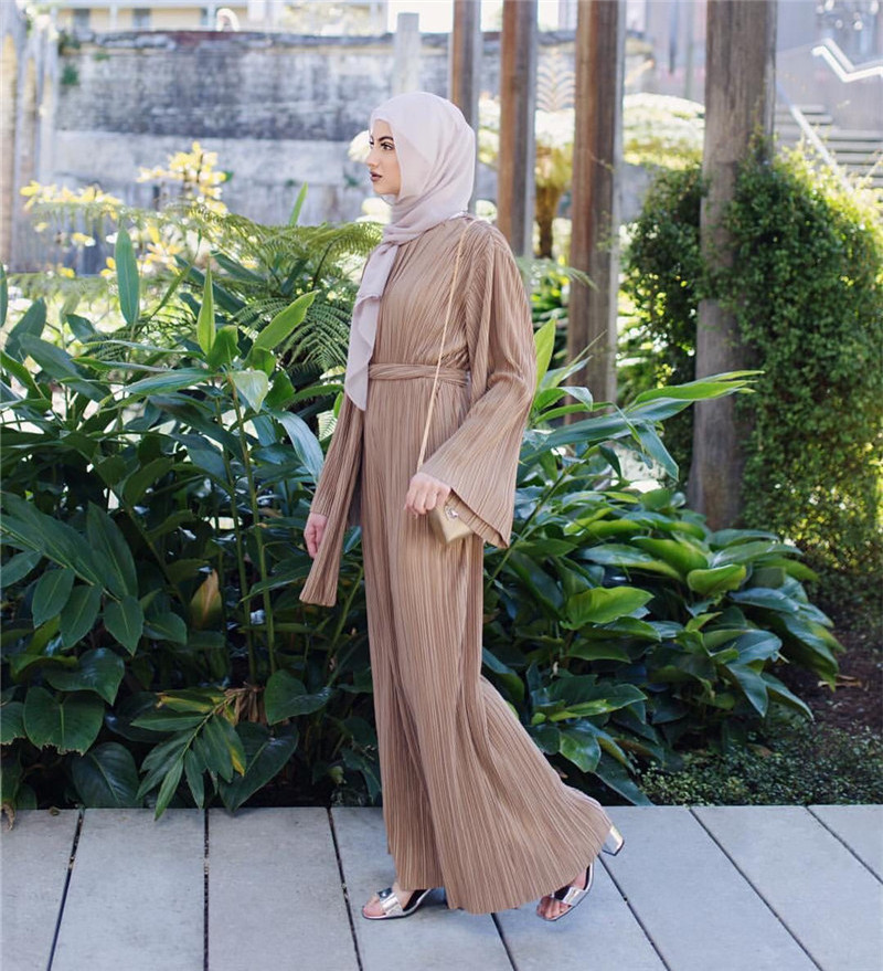 2019  modest   dubai fashion    islamic clothing    brown pleated jumpsuit