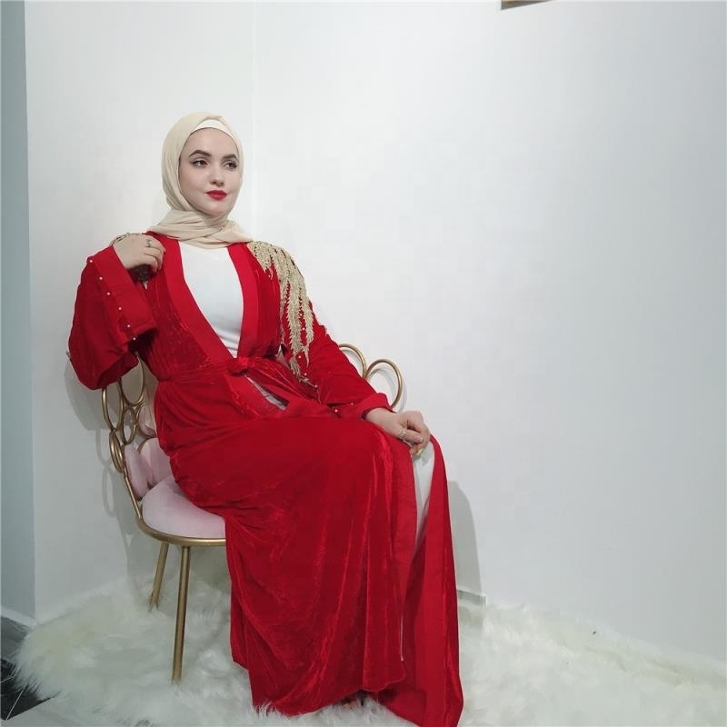 Latest new velvet abaya with lace/pearl maxi dress muslim women fashion abaya evening dress