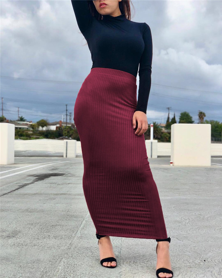 2019 wholesale fashion knit material slim skirts for muslim women turkish latest Islamic office lady half long skirts