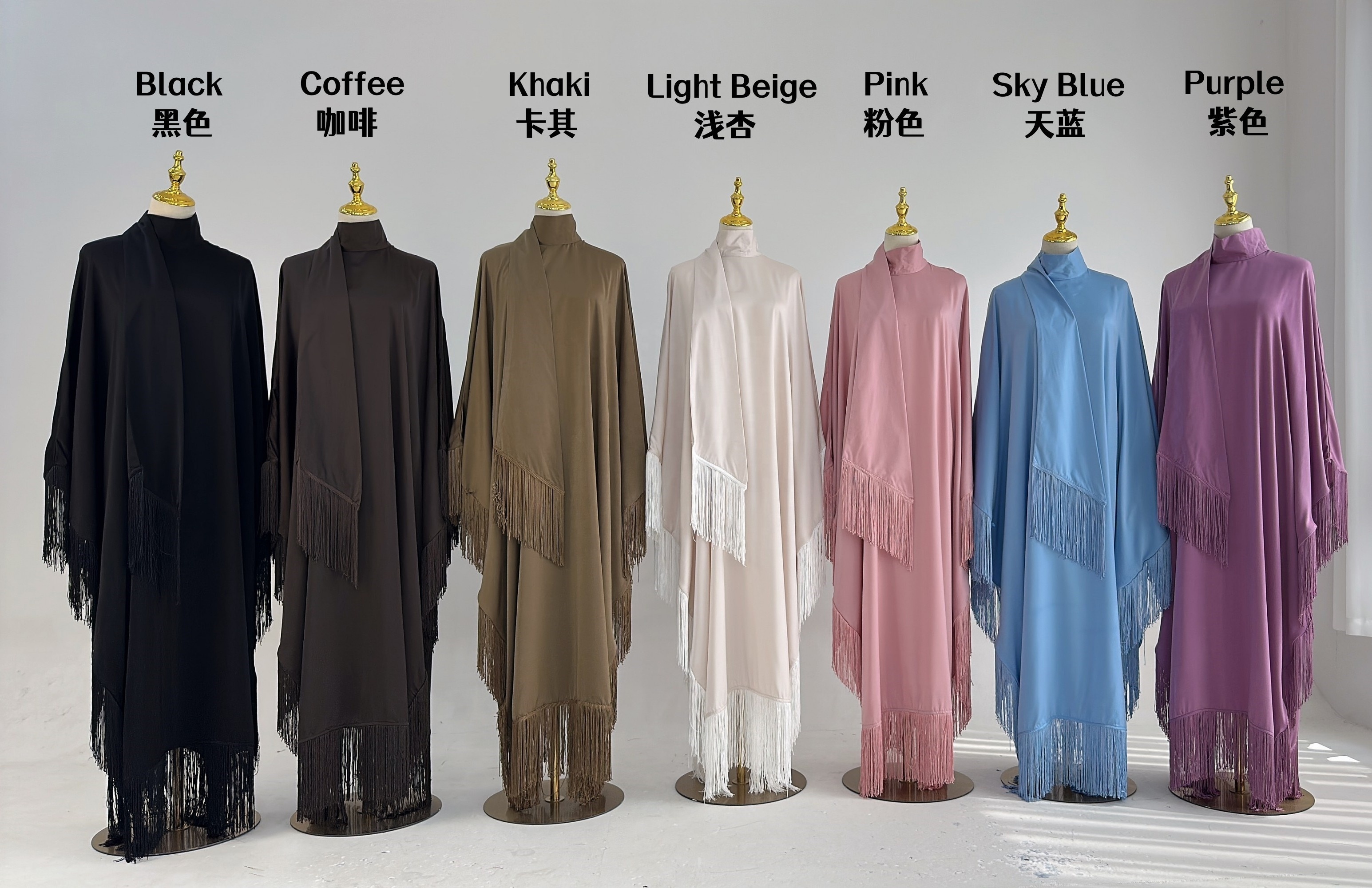 Wholesale Ramadan Tassel Free Size Shinny Polyester Kaftan Islamic Clothing Women Dubai Kaftan Dress Abaya