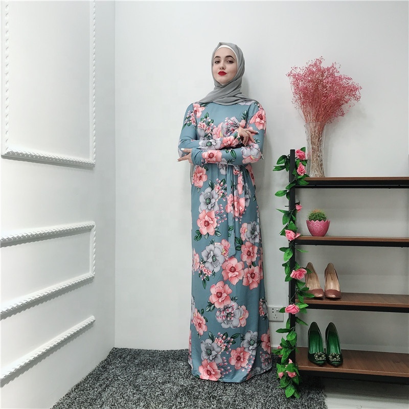 Fashion muslim women floral long maxi dress abaya kaftan dubai islamic arab gown