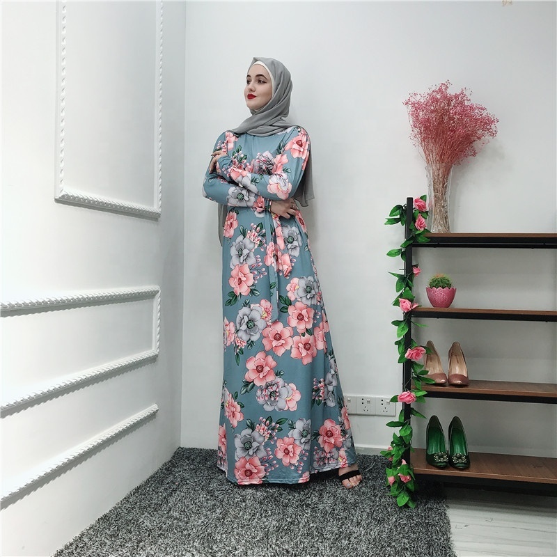 Fashion muslim women floral long maxi dress abaya kaftan dubai islamic arab gown