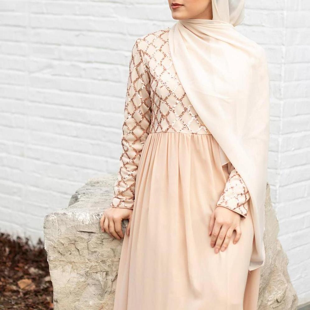 2019 wholesale new arrival high quality shining sequin and chiffon dress muslim abaya