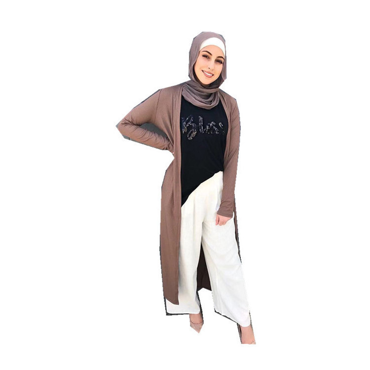 Simple Design Cotton Black Long Sleeve Eid Ramadan Prayer Abaya Open Turkish Islamic Clothing Online