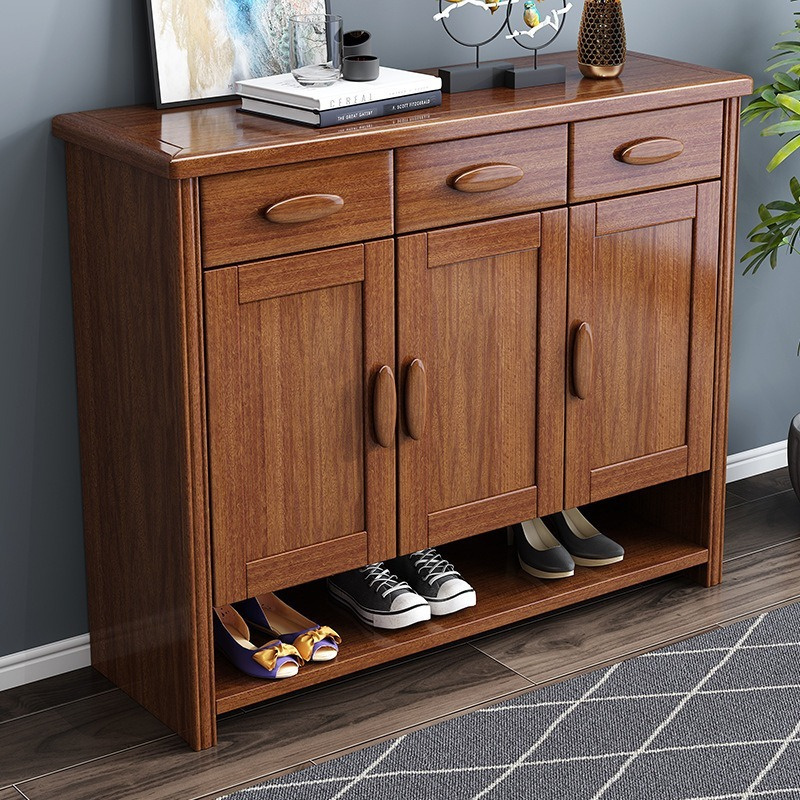 Walnut solid wood shoe cabinet New Chinese hall entrance locker Simple small unit storage cabinet Dustproof storage cabinet