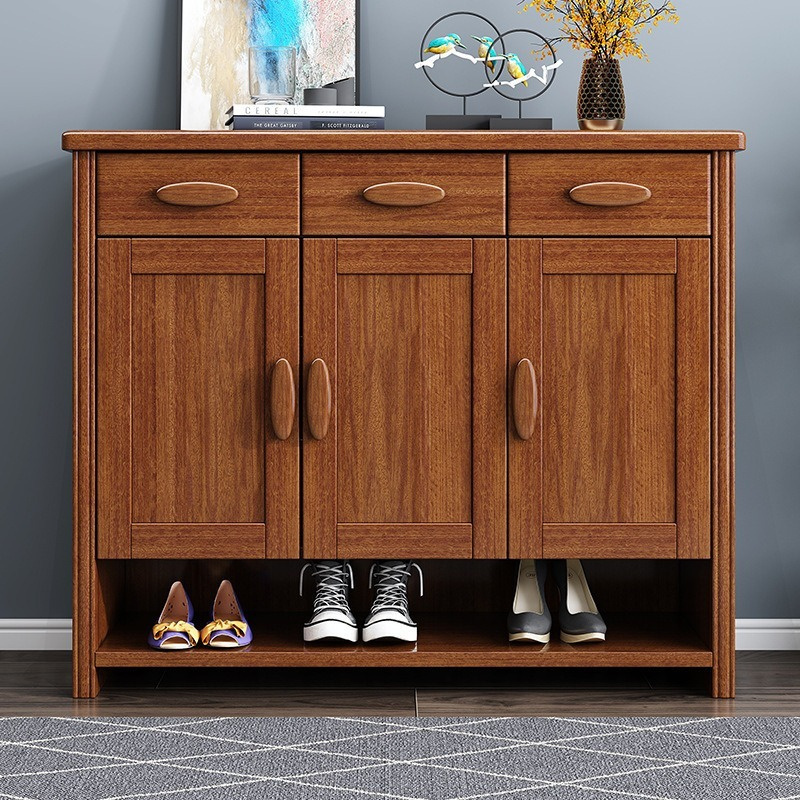 Walnut solid wood shoe cabinet New Chinese hall entrance locker Simple small unit storage cabinet Dustproof storage cabinet