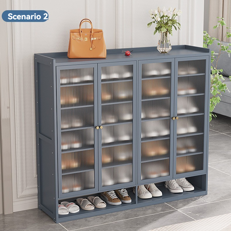 The latest Modern light luxury shoe cabinet solid bamboo shoe cabinet with glass door breathable modern furniture