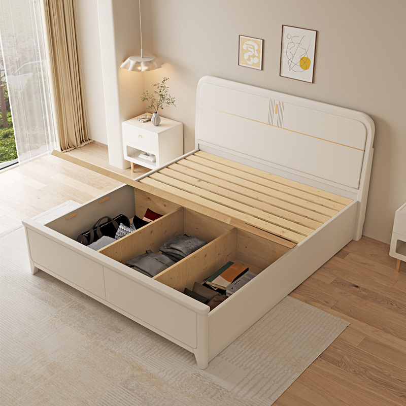 Wooden Double Bed Designer Furniture with Drawers Space Saving Set Modern Platform Storage Bedroom Furniture