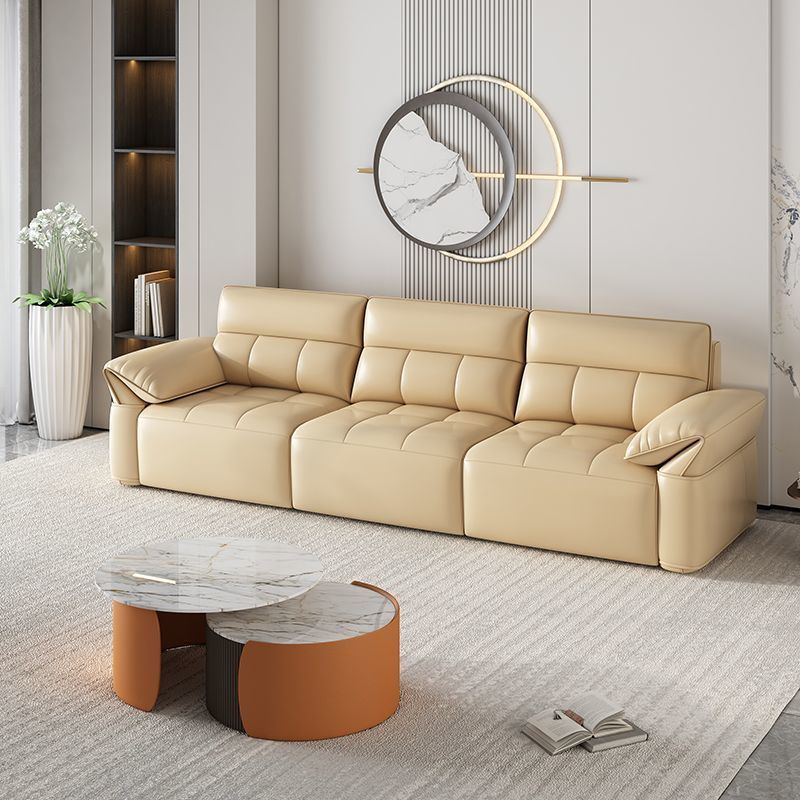 Multi-function charging remote control retractable sofa headboard cowhide Italian light luxury electric  sofa