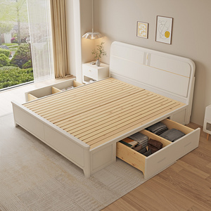 Wooden Double Bed Designer Furniture with Drawers Space Saving Set Modern Platform Storage Bedroom Furniture