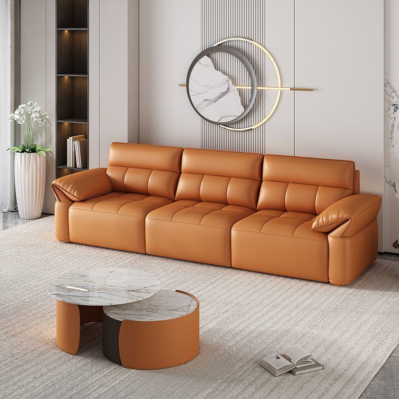 Multi-function charging remote control retractable sofa headboard cowhide Italian light luxury electric  sofa