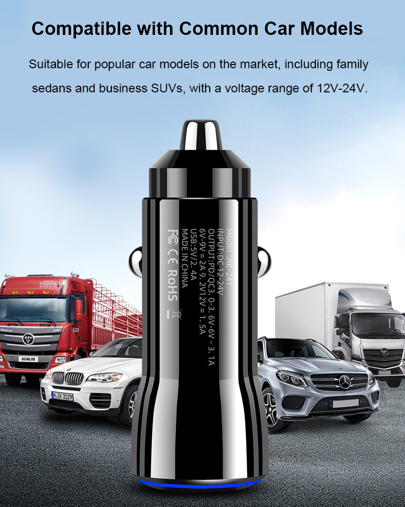 PD20W QC3.0 18W Dual 2 port 12V Quick Mobile Phone Universal Fast charger Factory Portable USB car charger