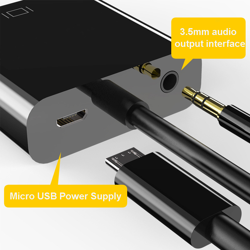 HDTV To VGA Converter Adapter Cable With Micro-USB Power and 3.5MM Jack Cable Adapter 1080P Audio Video Cable