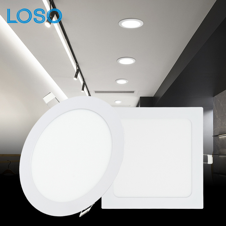 LOSO Ultra Thin Aluminum Square Round 3W 6W 9W 10W 12W 15W 18W 20W 24W Recessed Ceiling LED Panel Light