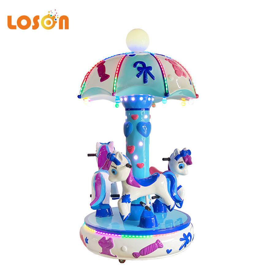 Manufacturer children 3 seats electric merry go round mini carousel kiddie ride indoor games machine