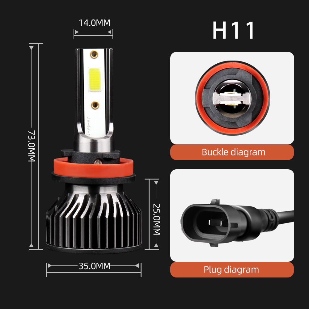 roadsun 6PCS H9 H11 Car LED Headlight Bulbs High Low Beam + Fog Light 6000K White For Toyota Tacoma 2016-2021 Fogdriving Lights