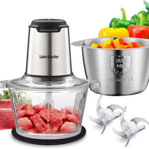 Meat Grinder with 2 Bowls Food Chopper 4 Large Sharp Blades Electric Food Processor 4PCS/CTN