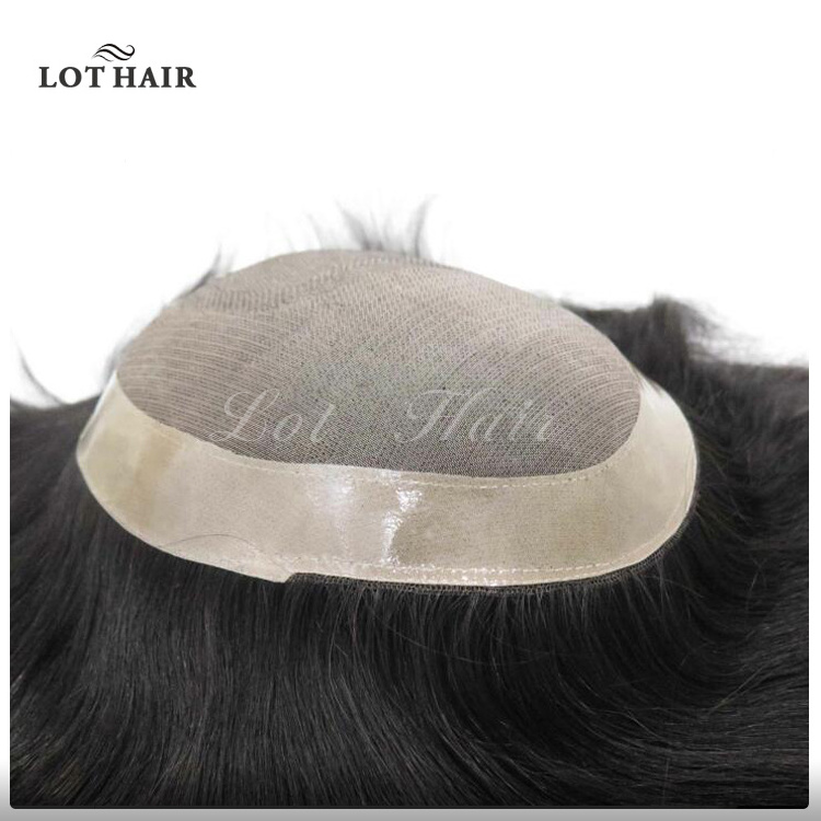 Durable fine Mono lace  cheap hair piece with pu hair replacement  toupee