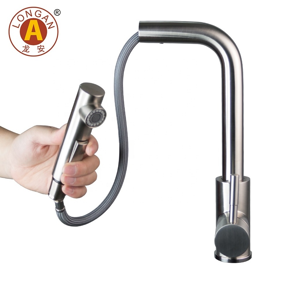 Longan Kitchen Faucet Flexible Hose Stainless Steel Pull Down Black Mixer Faucet Sprayer 360 Degree Hot And Cold At Good Price