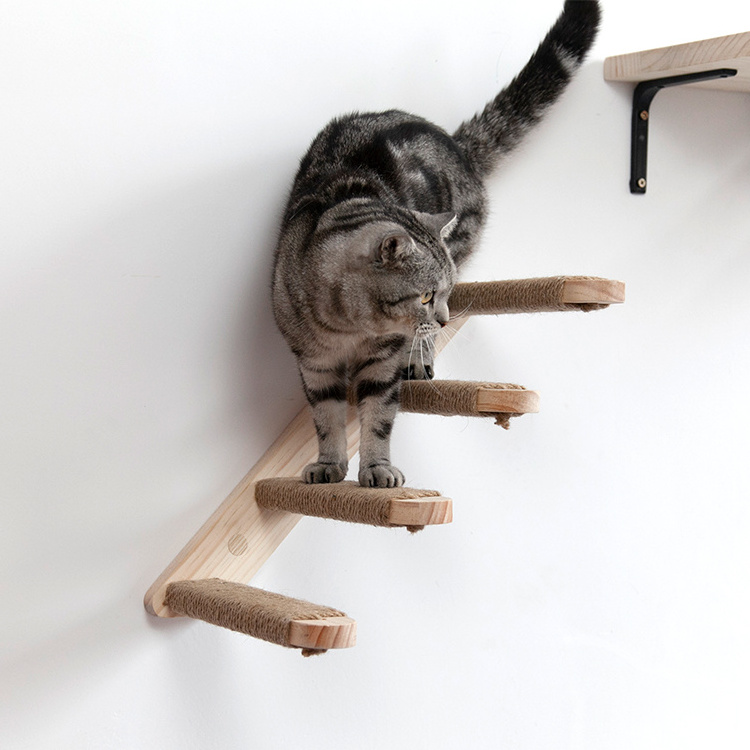 Cat Wall Steps Furniture Wooden Cat Hammock Wall Mounted Cat Shelf