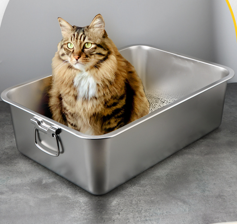 Anti-slip Rubber Bottom Stainless Steel Metal Cat Litter Box for Cats Rabbits