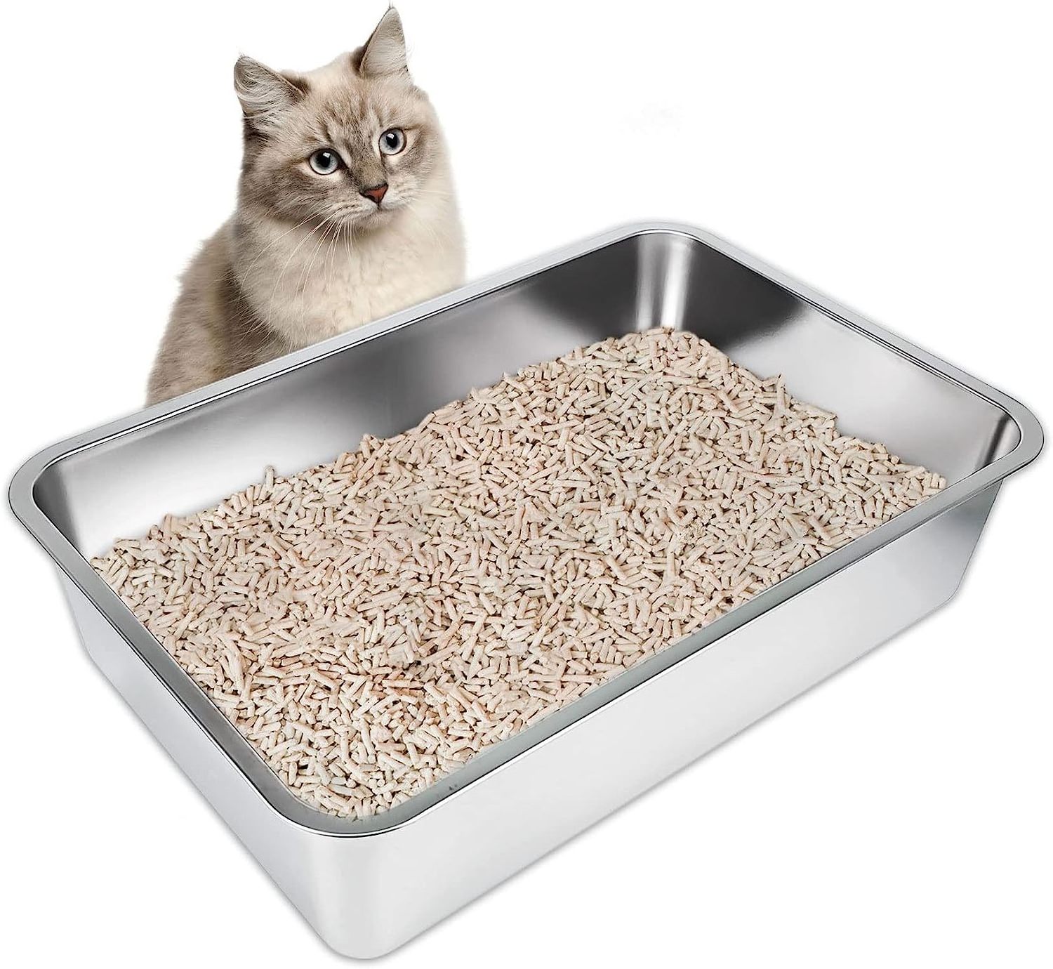 Anti-slip Rubber Bottom Stainless Steel Metal Cat Litter Box for Cats Rabbits