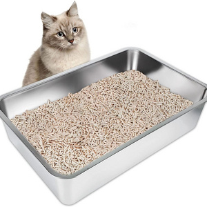 Anti-slip Rubber Bottom Stainless Steel Metal Cat Litter Box for Cats Rabbits