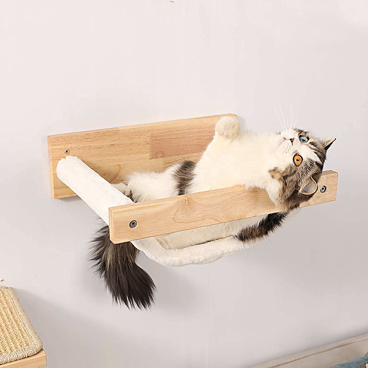 Cat Wall Cat Bed Solid Wooden Cat Wall Furniture Shelves Hammock with Flannel Cloth