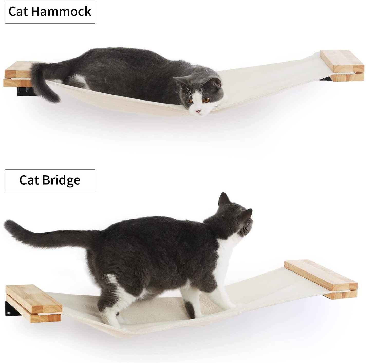 Hot Selling Pet Furniture Cat Wooden Bed Canvas Wall Hammock Mounted Perches