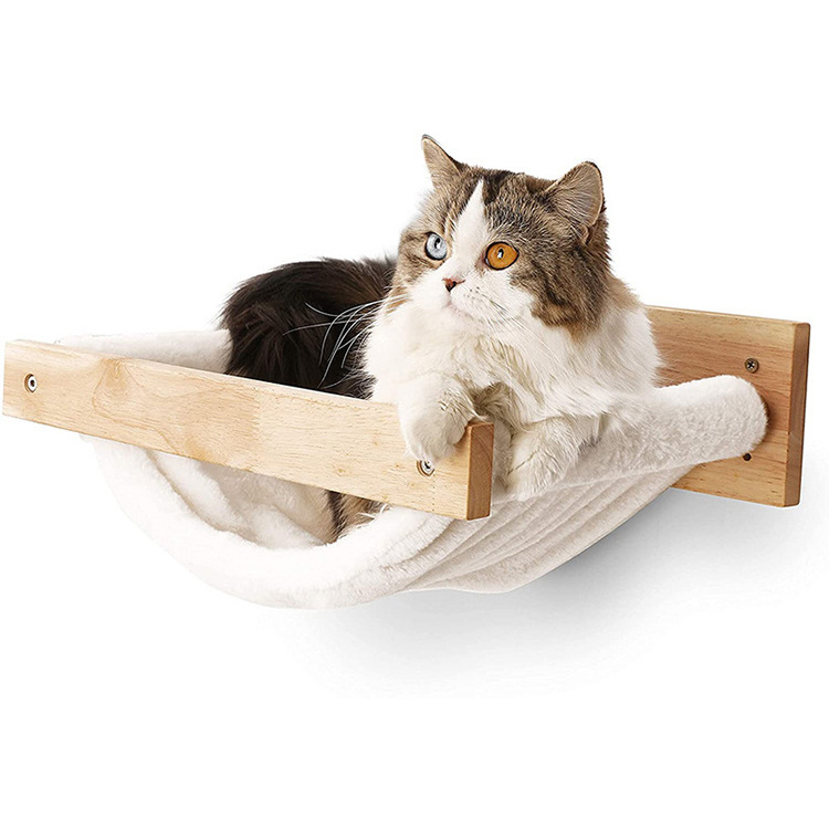 Cat Wall Cat Bed Solid Wooden Cat Wall Furniture Shelves Hammock with Flannel Cloth