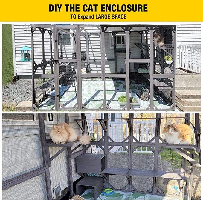 Wooden Cat House Huge Cage Outdoor Catio Kitty Enclosure Cat Condo Playpen with Platforms