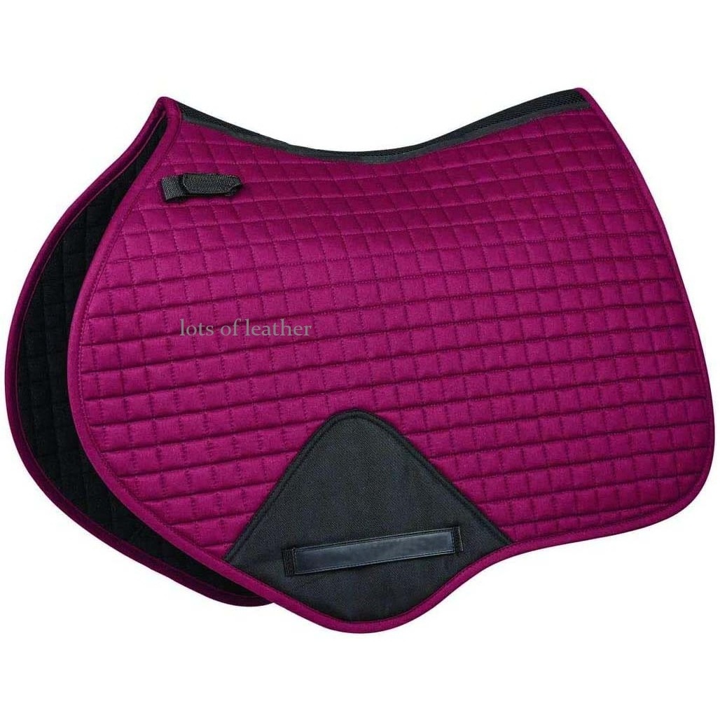 OEM WHOLESALE EQUINE EQUESTRIAN HORSE ENGLISH ALL PURPOSE COTTON DRILL CONTOURED SADDLE PAD PURPLE COLOR MATCHING TRIM