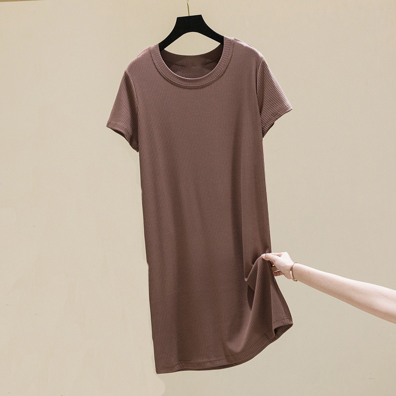 Wholesale custom logo casual midi oversize ladies cotton short sleeve blank long split t shirt dress