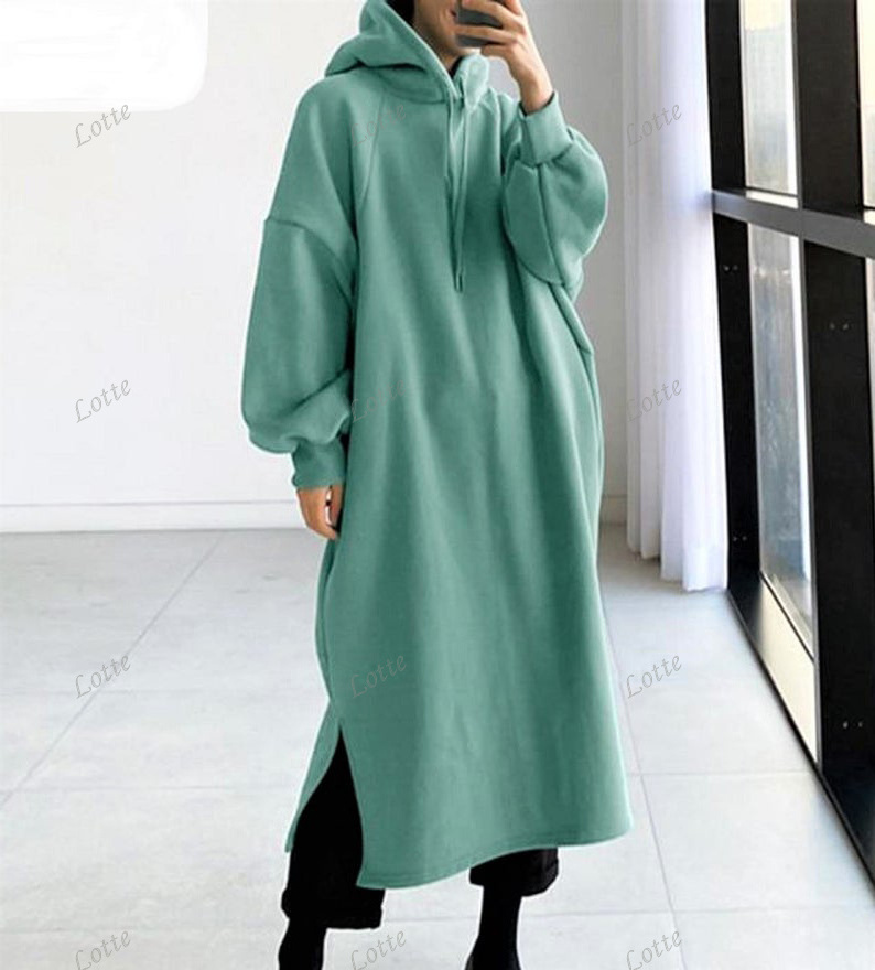 Wholesale Autumn Winter Fleece Solid Split Hem Hoodies Women's Sweatshirt Dresses