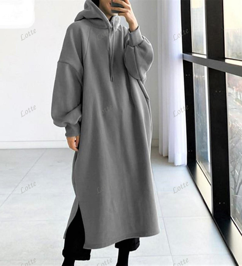 Wholesale Autumn Winter Fleece Solid Split Hem Hoodies Women's Sweatshirt Dresses